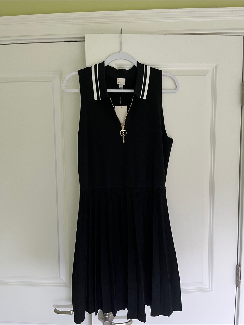 a new day Black Sleeveless Polo Zip Pleated Midi Dress